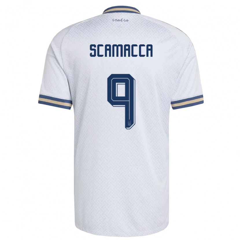 Danxen Kid Italy Gianluca Scamacca #9 Off-White Navy Gold Away Jersey 26-28 T-Shirt