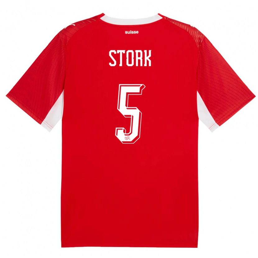 Danxen Men Switzerland Gian Stork #5 Red White Home Jersey 26-28 T-Shirt