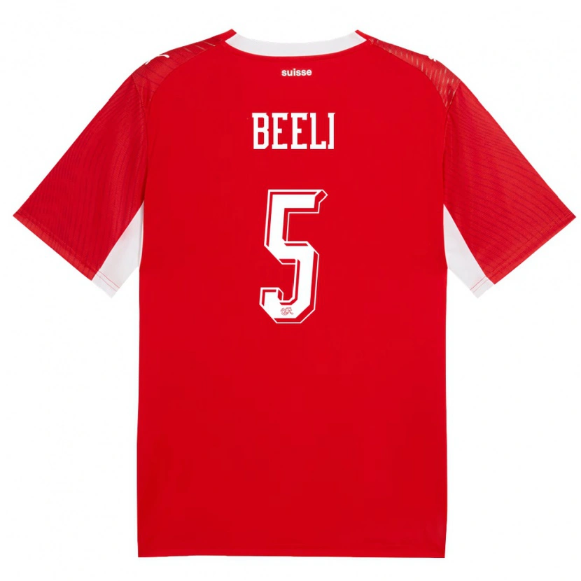 Danxen Men Switzerland Mischa Beeli #5 Red White Home Jersey 26-28 T-Shirt