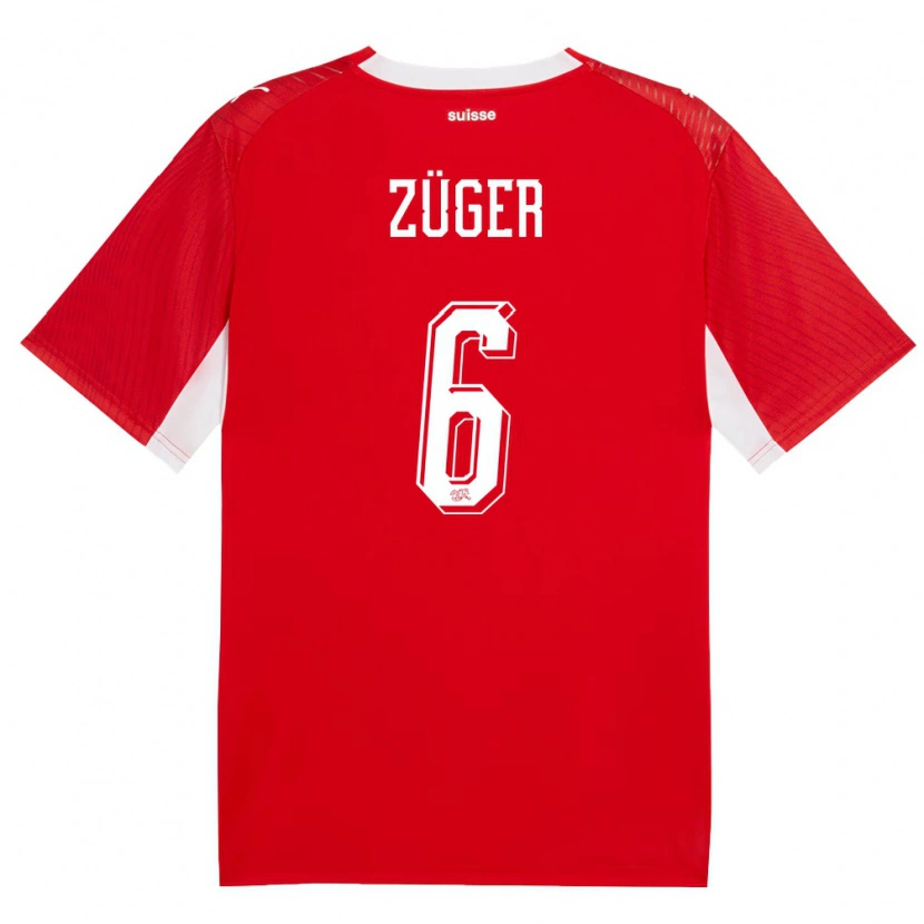 Danxen Men Switzerland Niklas Züger #6 Red White Home Jersey 26-28 T-Shirt