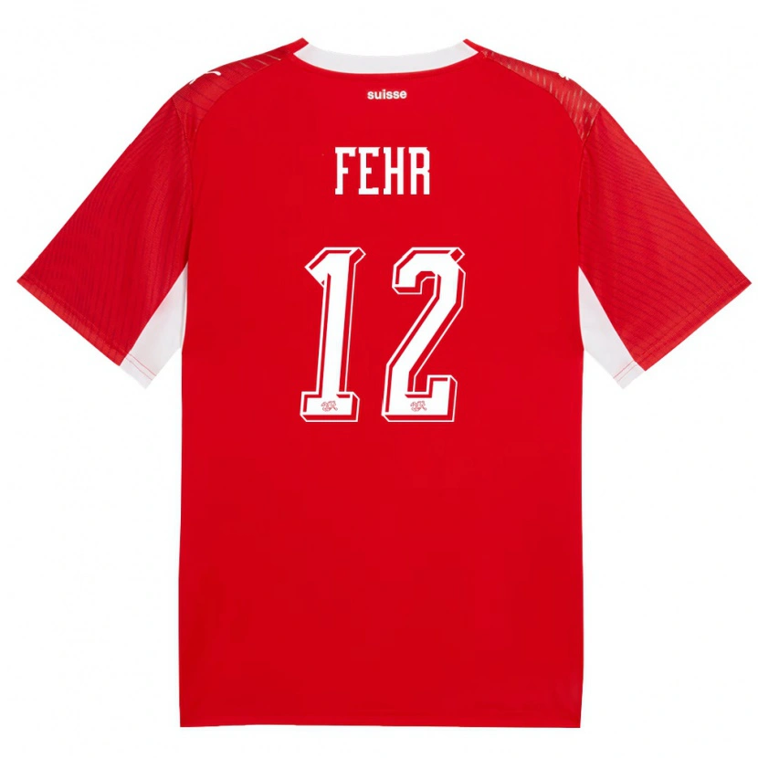 Danxen Men Switzerland Henrik Fehr #12 Red White Home Jersey 26-28 T-Shirt