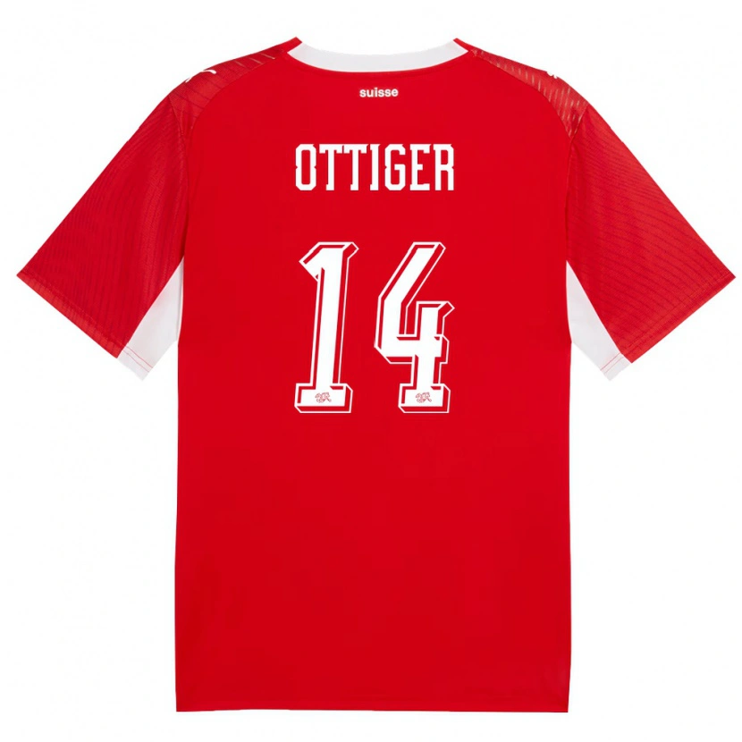Danxen Men Switzerland Severin Ottiger #14 Red White Home Jersey 26-28 T-Shirt