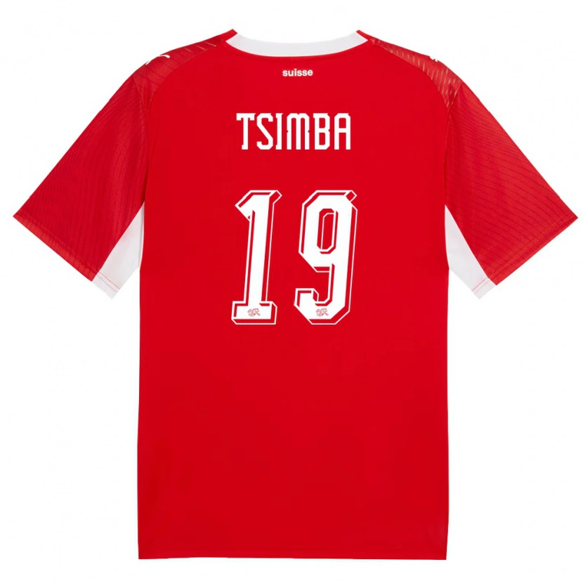 Danxen Men Switzerland Emmanuel Tsimba #19 Red White Home Jersey 26-28 T-Shirt