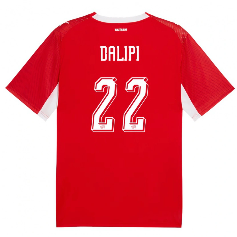 Danxen Men Switzerland Lutfi Dalipi #22 Red White Home Jersey 26-28 T-Shirt