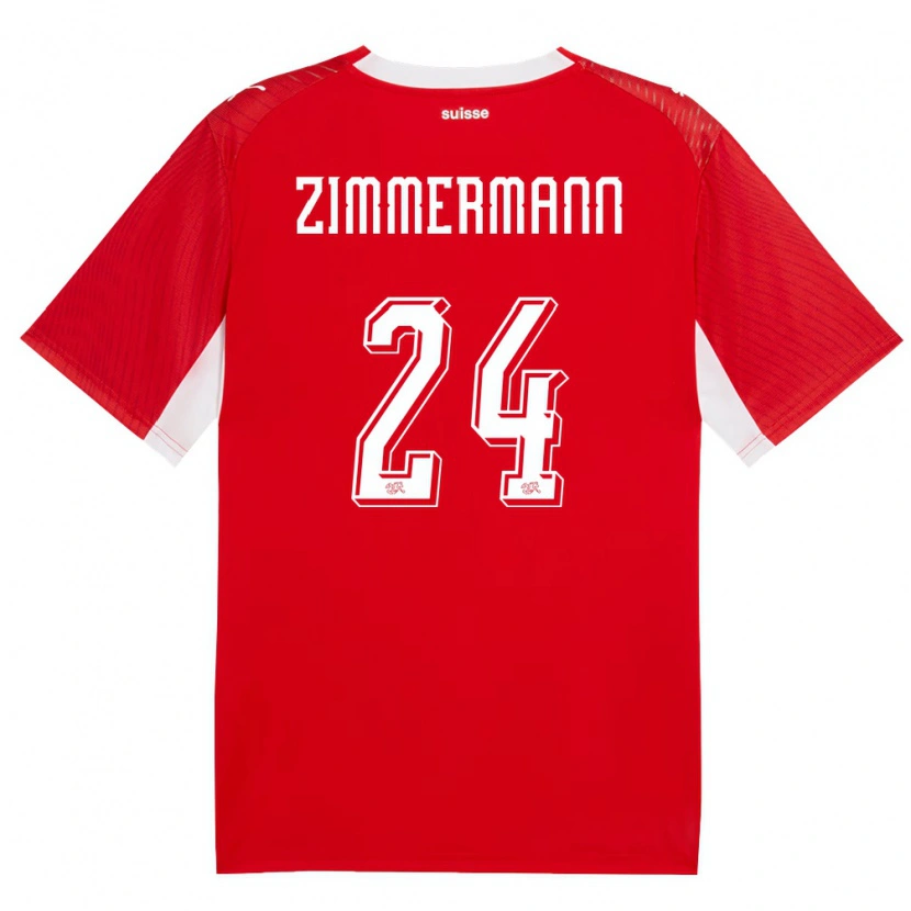 Danxen Men Switzerland Mio Zimmermann #24 Red White Home Jersey 26-28 T-Shirt