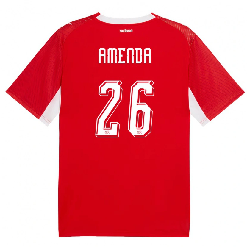 Danxen Men Switzerland Aurèle Amenda #26 Red White Home Jersey 26-28 T-Shirt
