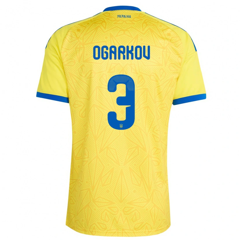 Danxen Men Ukraine Mykola Ogarkov #3 Yellow Blue Home Jersey 26-28 T-Shirt