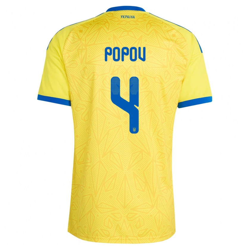 Danxen Men Ukraine Denys Popov #4 Yellow Blue Home Jersey 26-28 T-Shirt