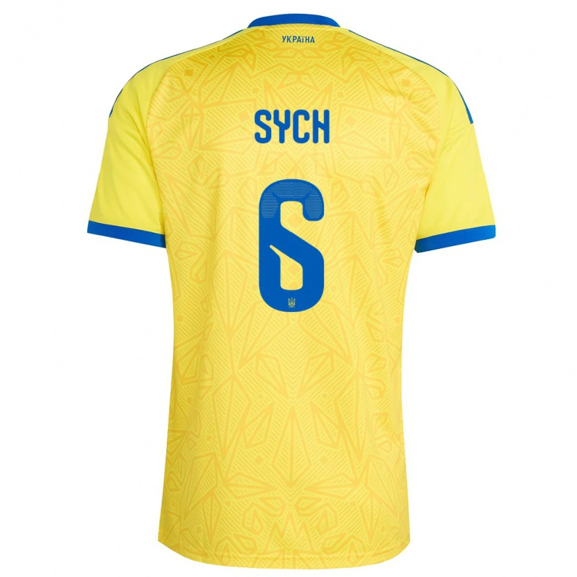 Danxen Men Ukraine Oleksiy Sych #6 Yellow Blue Home Jersey 26-28 T-Shirt