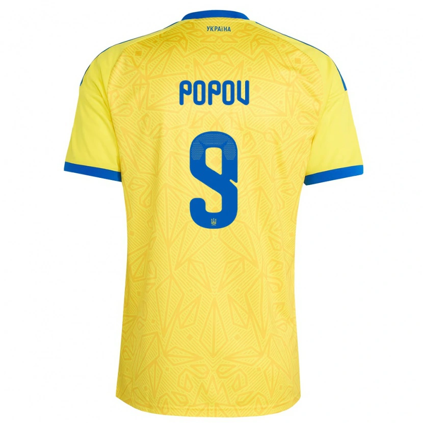 Danxen Men Ukraine Bogdan Popov #9 Yellow Blue Home Jersey 26-28 T-Shirt