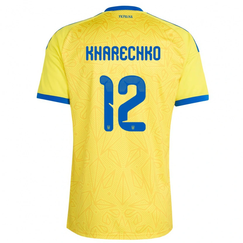 Danxen Men Ukraine Oleksandr Kharechko #12 Yellow Blue Home Jersey 26-28 T-Shirt