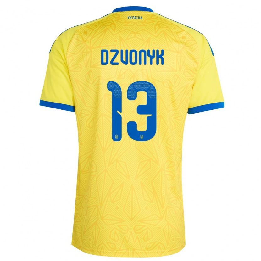 Danxen Men Ukraine Oleksandr Dzvonyk #13 Yellow Blue Home Jersey 26-28 T-Shirt