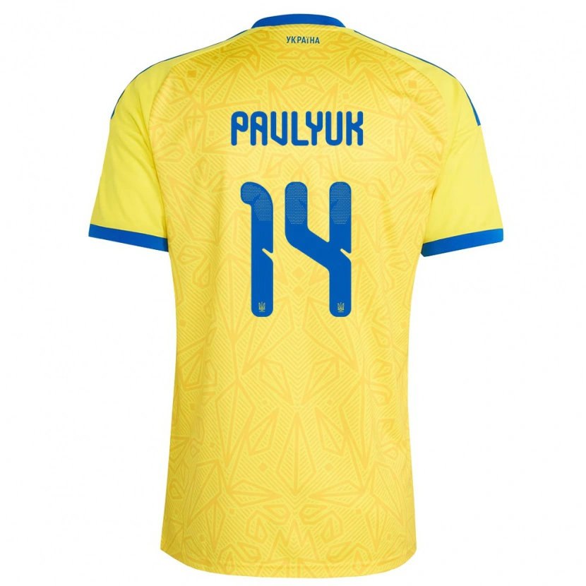 Danxen Men Ukraine Yevgen Pavlyuk #14 Yellow Blue Home Jersey 26-28 T-Shirt