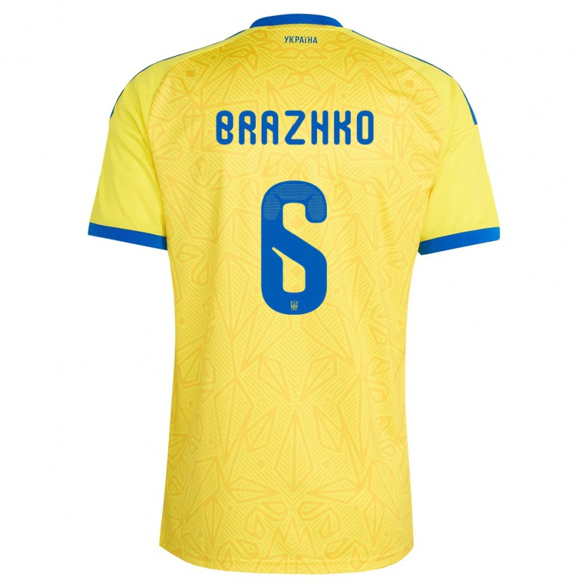 Danxen Men Ukraine Volodymyr Brazhko #6 Yellow Blue Home Jersey 26-28 T-Shirt