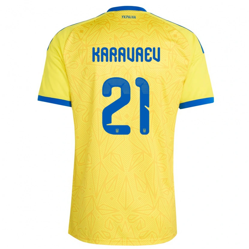 Danxen Men Ukraine Oleksandr Karavaev #21 Yellow Blue Home Jersey 26-28 T-Shirt
