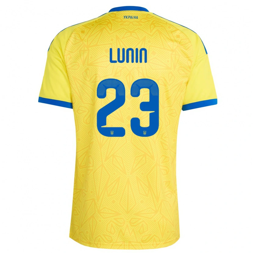 Danxen Men Ukraine Andriy Lunin #23 Yellow Blue Home Jersey 26-28 T-Shirt