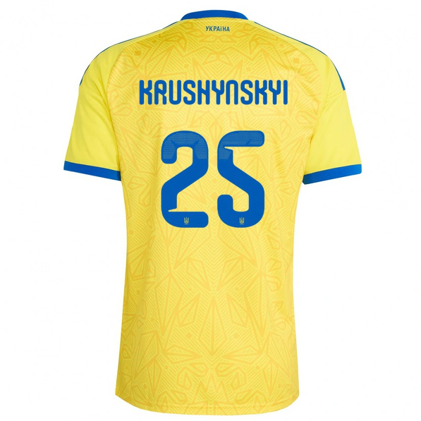 Danxen Men Ukraine Borys Krushynskyi #25 Yellow Blue Home Jersey 26-28 T-Shirt