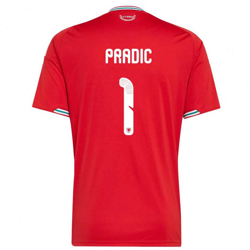 Danxen Men Wales James Pradic #1 Red White Green Home Jersey 26-28 T-Shirt