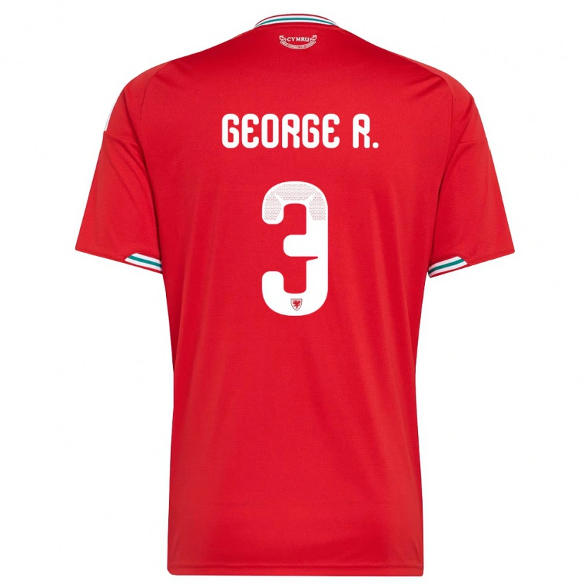 Danxen Men Wales George Robinson #3 Red White Green Home Jersey 26-28 T-Shirt
