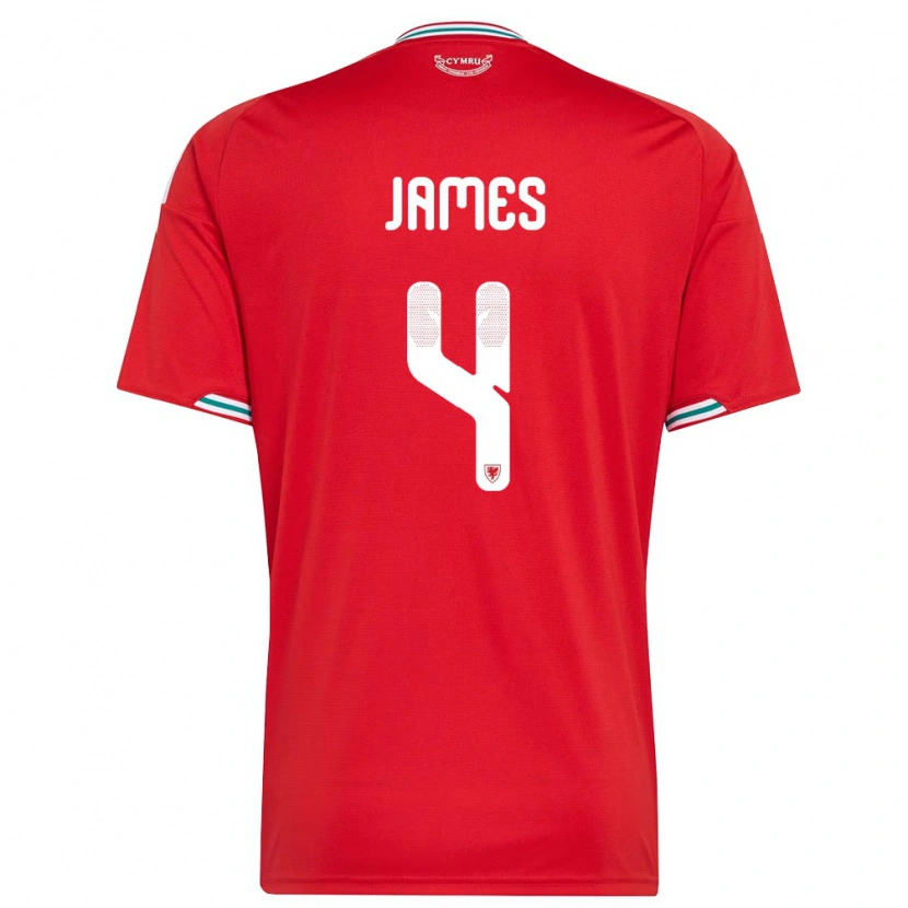 Danxen Men Wales Ed James #4 Red White Green Home Jersey 26-28 T-Shirt