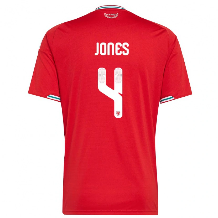 Danxen Men Wales Iestyn Jones #4 Red White Green Home Jersey 26-28 T-Shirt