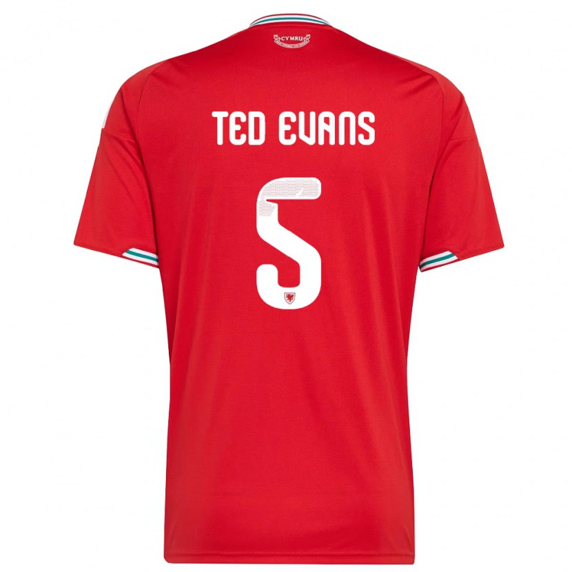 Danxen Men Wales Ted Evans #5 Red White Green Home Jersey 26-28 T-Shirt