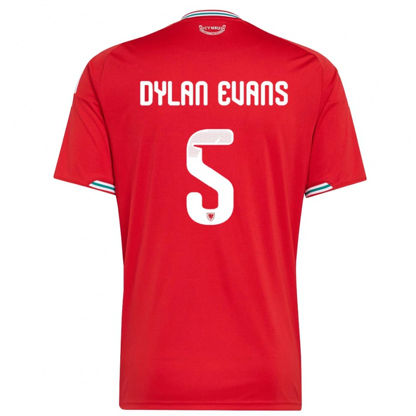 Danxen Men Wales Dylan Evans #5 Red White Green Home Jersey 26-28 T-Shirt