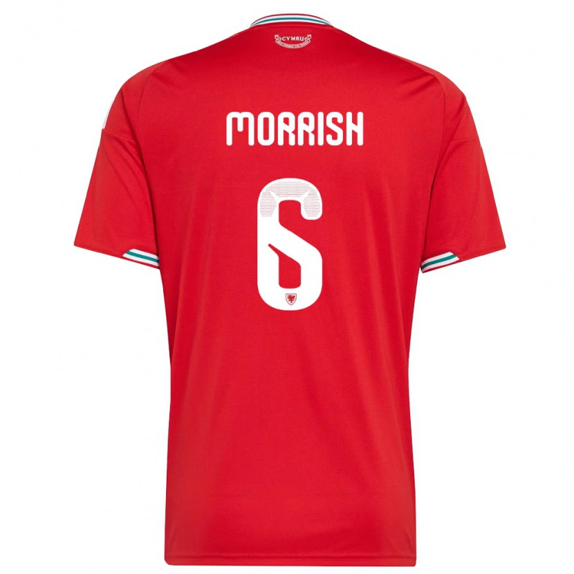 Danxen Men Wales Rhys Morrish #6 Red White Green Home Jersey 26-28 T-Shirt