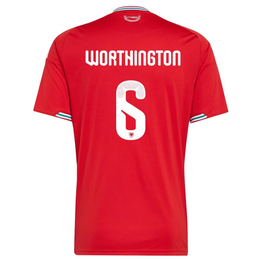Danxen Men Wales Jacob Worthington #6 Red White Green Home Jersey 26-28 T-Shirt