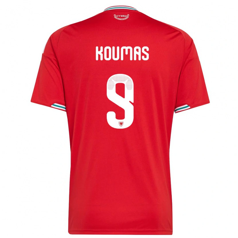 Danxen Men Wales Lewis Koumas #9 Red White Green Home Jersey 26-28 T-Shirt