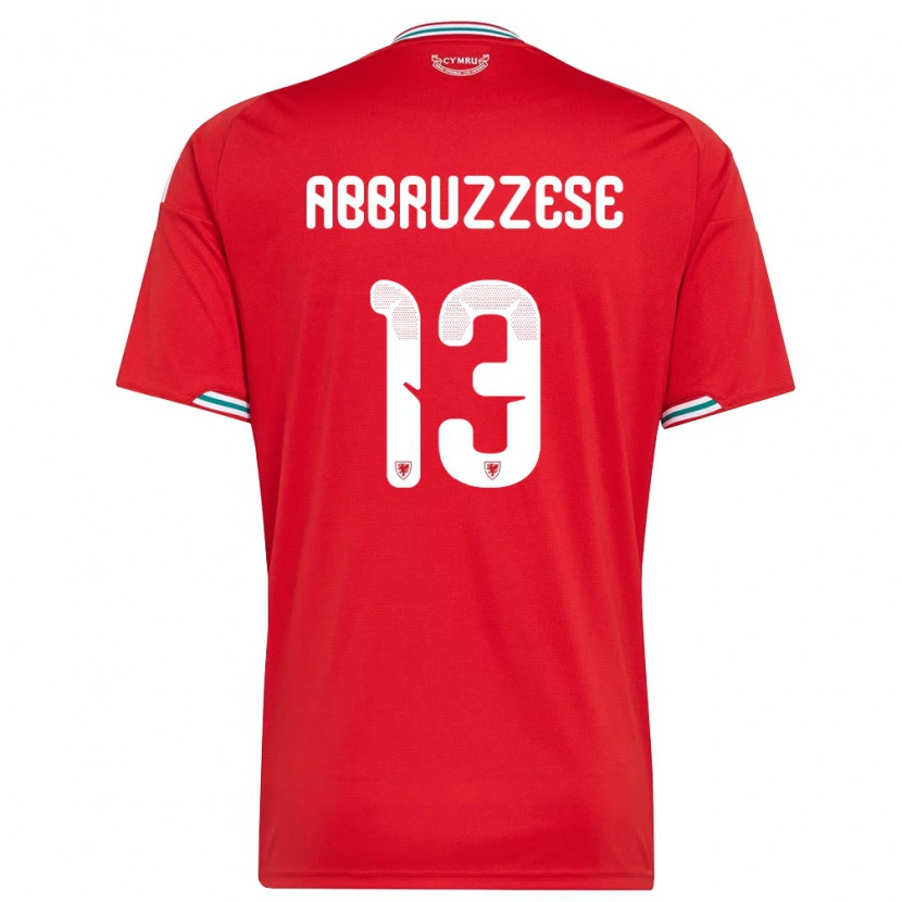 Danxen Men Wales Rhys Abbruzzese #13 Red White Green Home Jersey 26-28 T-Shirt