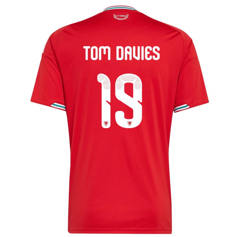 Danxen Men Wales Tom Davies #19 Red White Green Home Jersey 26-28 T-Shirt