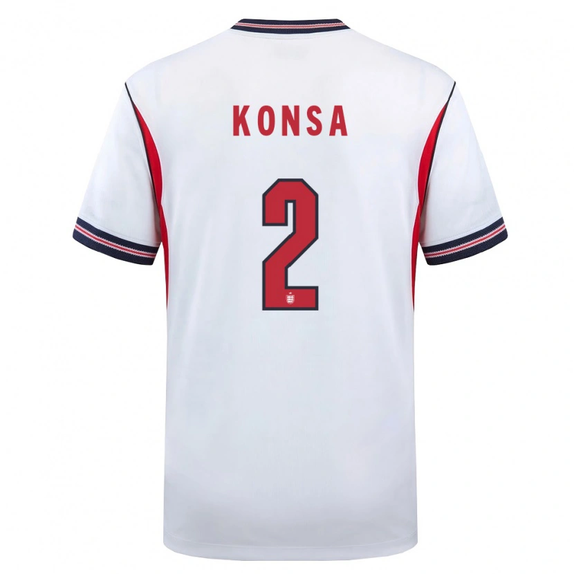 Danxen Men England Ezri Konsa #2 White Navy Red Home Jersey 26-28 T-Shirt