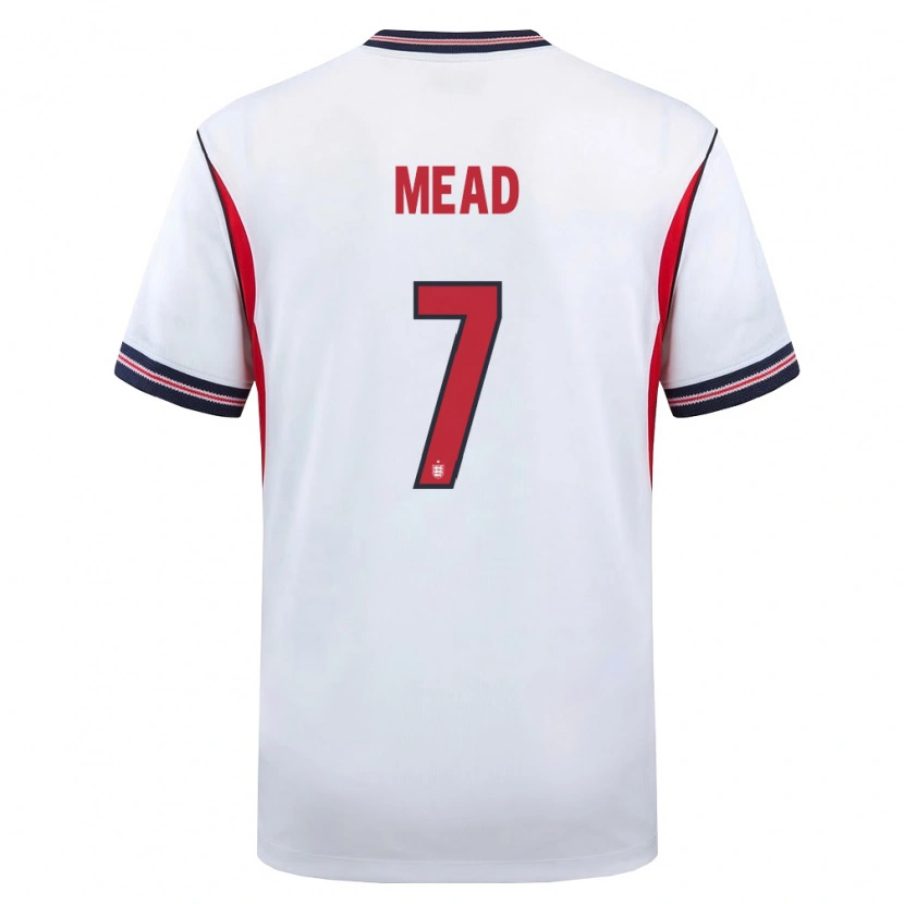 Danxen Men England Beth Mead #7 White Navy Red Home Jersey 26-28 T-Shirt