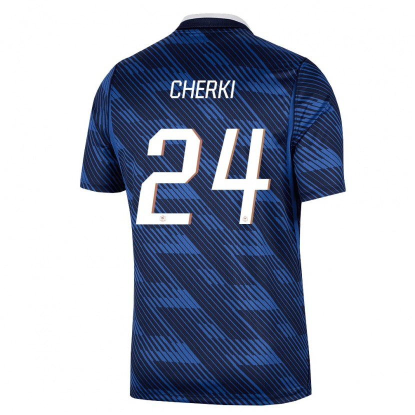 Danxen Men France Rayan Cherki #24 Navy Blue White Home Jersey 26-28 T-Shirt