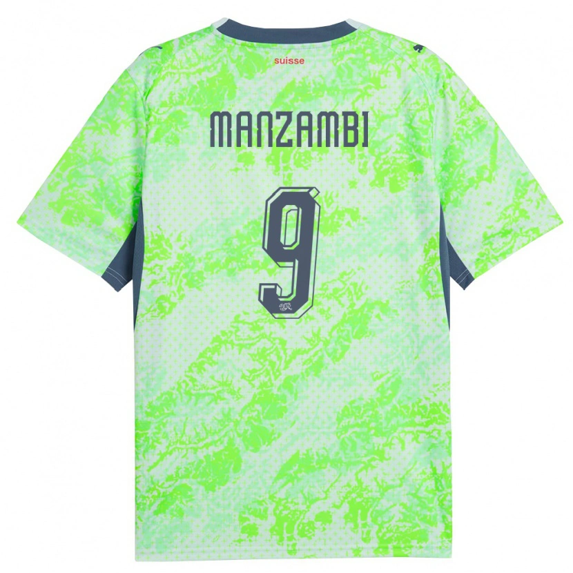 Danxen Men Switzerland Johan Manzambi #9 Green Navy Away Jersey 26-28 T-Shirt