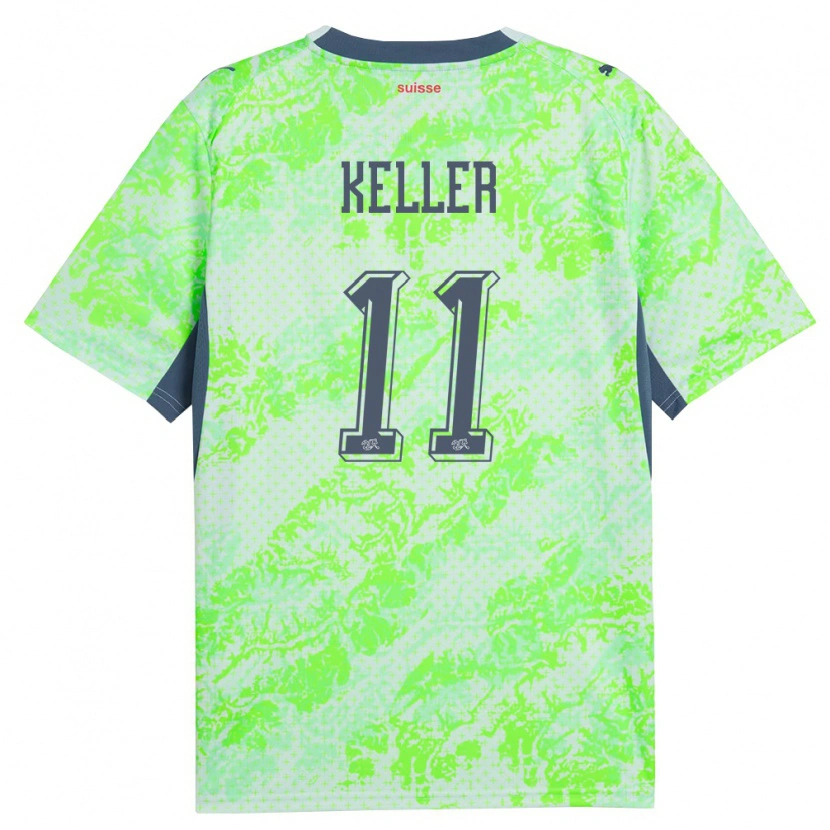 Danxen Men Switzerland Aaron Keller #11 Green Navy Away Jersey 26-28 T-Shirt
