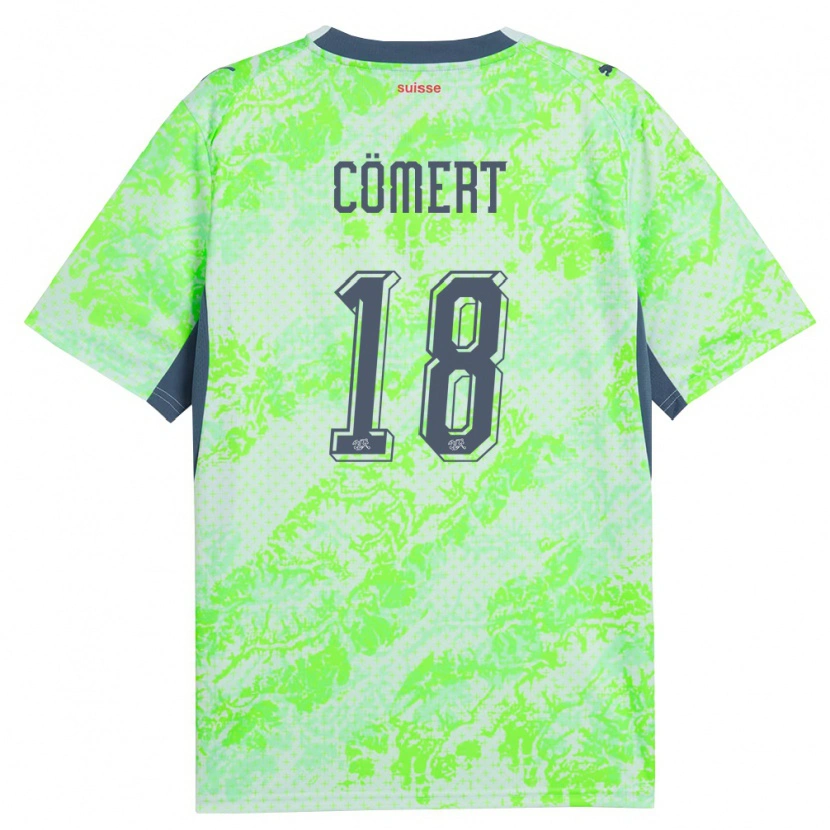Danxen Men Switzerland Eray Cömert #18 Green Navy Away Jersey 26-28 T-Shirt