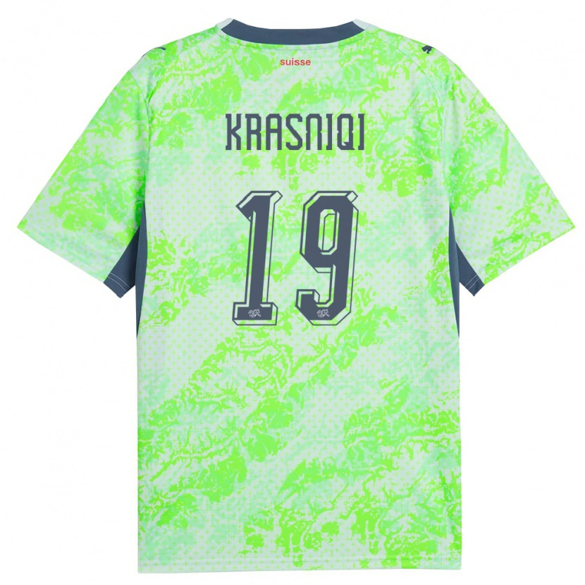 Danxen Men Switzerland Samuel Krasniqi #19 Green Navy Away Jersey 26-28 T-Shirt