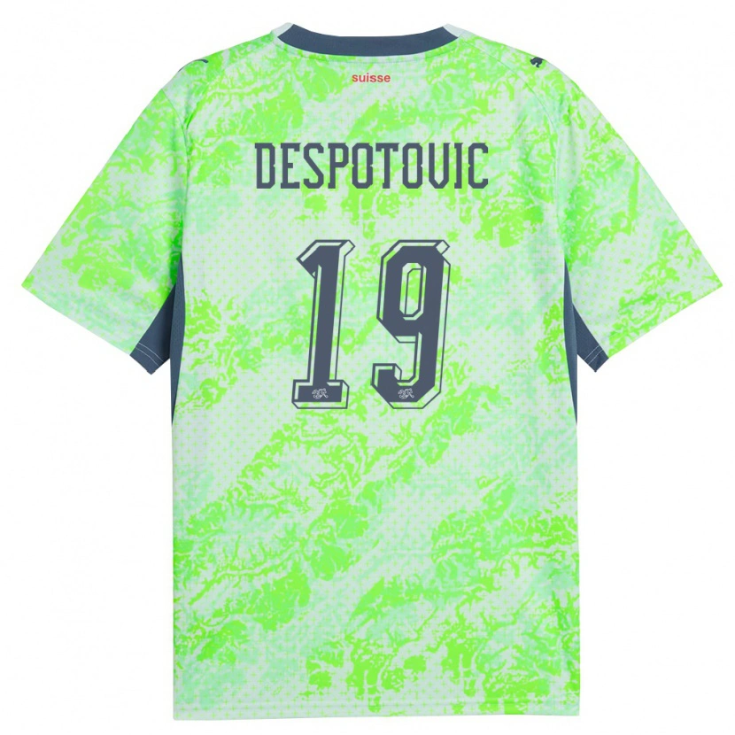 Danxen Men Switzerland Ilija Despotovic #19 Green Navy Away Jersey 26-28 T-Shirt