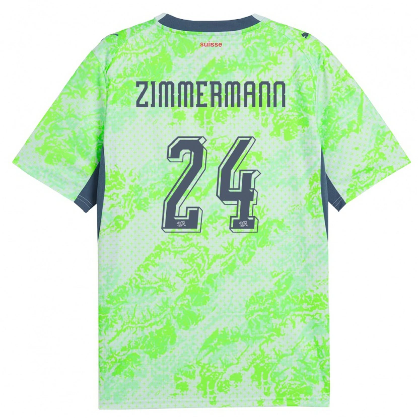 Danxen Men Switzerland Mio Zimmermann #24 Green Navy Away Jersey 26-28 T-Shirt