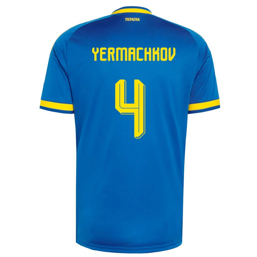 Danxen Men Ukraine Ivan Yermachkov #4 Blue Yellow Navy Away Jersey 26-28 T-Shirt