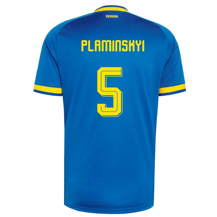 Danxen Men Ukraine Denys Plaminskyi #5 Blue Yellow Navy Away Jersey 26-28 T-Shirt