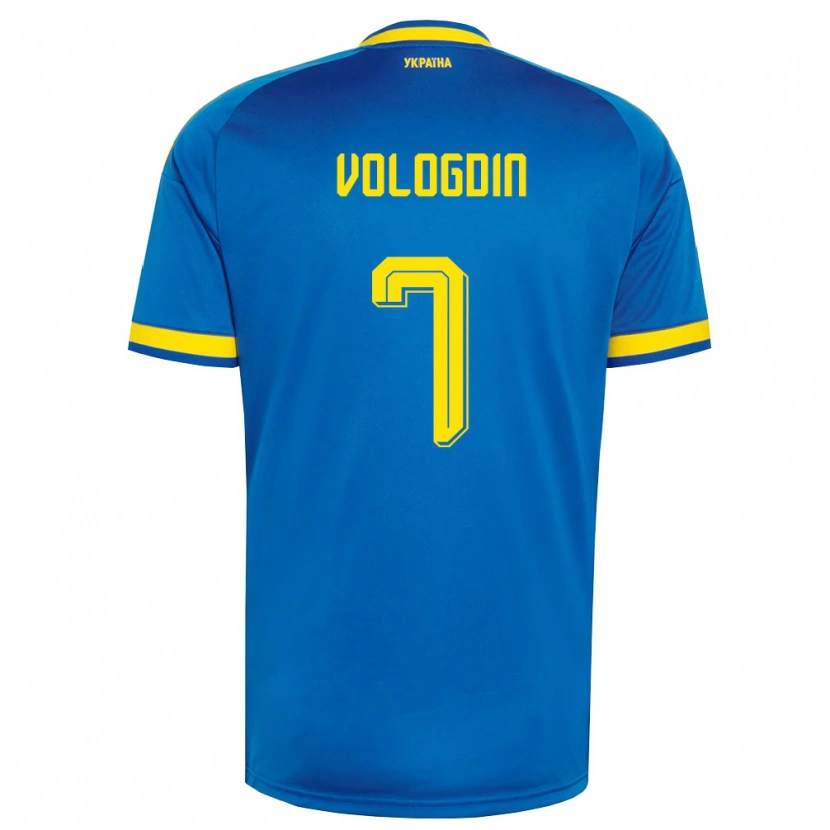 Danxen Men Ukraine Oleksandr Vologdin #7 Blue Yellow Navy Away Jersey 26-28 T-Shirt