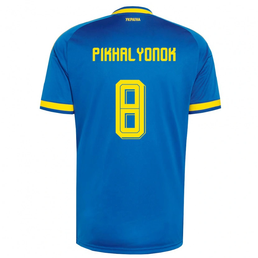 Danxen Men Ukraine Oleksandr Pikhalyonok #8 Blue Yellow Navy Away Jersey 26-28 T-Shirt
