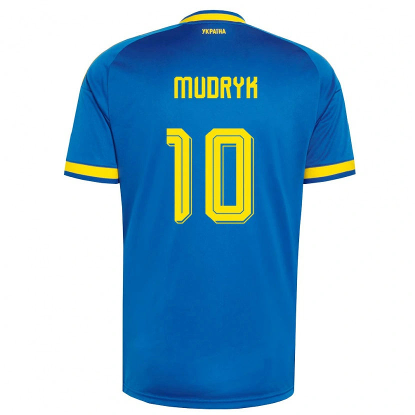 Danxen Men Ukraine Mykhaylo Mudryk #10 Blue Yellow Navy Away Jersey 26-28 T-Shirt