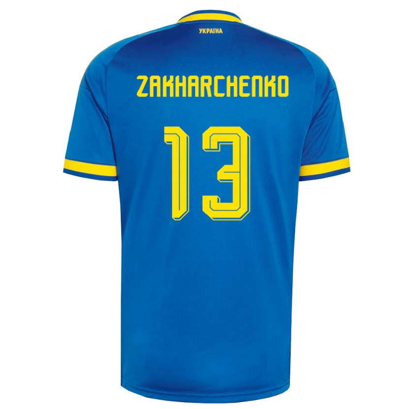 Danxen Men Ukraine Vladyslav Zakharchenko #13 Blue Yellow Navy Away Jersey 26-28 T-Shirt