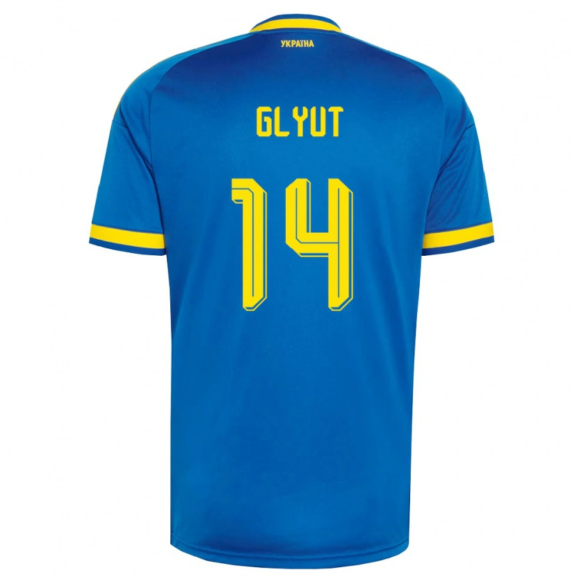 Danxen Men Ukraine Vitaliy Glyut #14 Blue Yellow Navy Away Jersey 26-28 T-Shirt