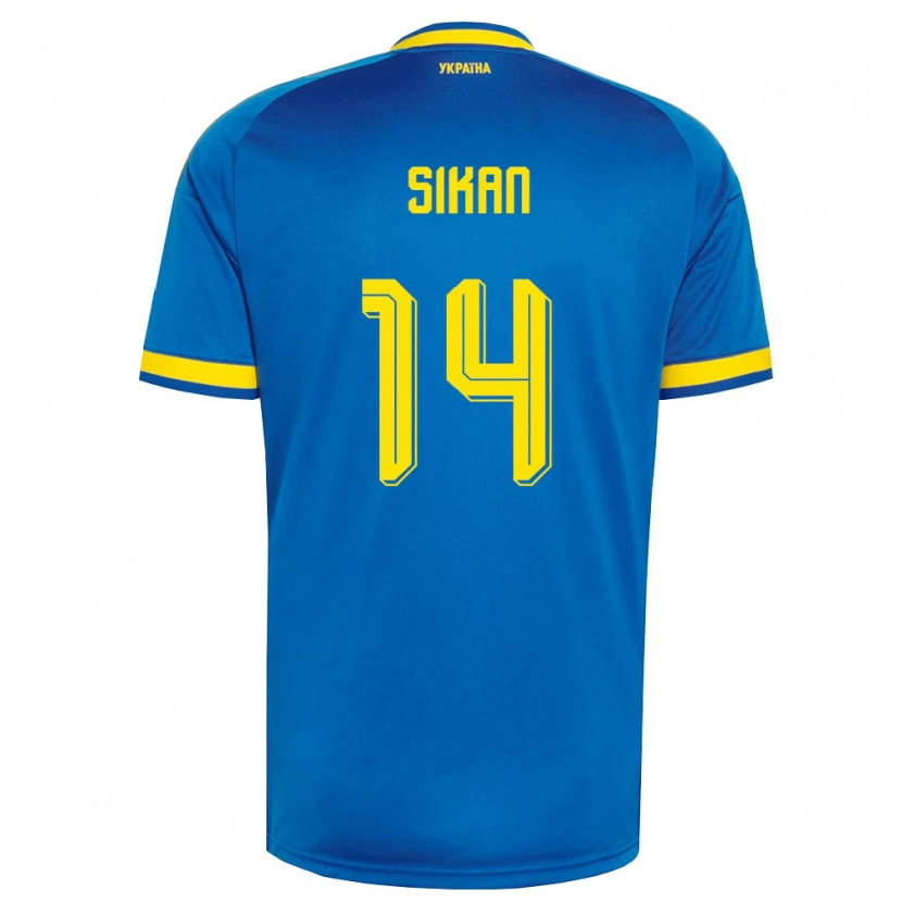 Danxen Men Ukraine Danylo Sikan #14 Blue Yellow Navy Away Jersey 26-28 T-Shirt