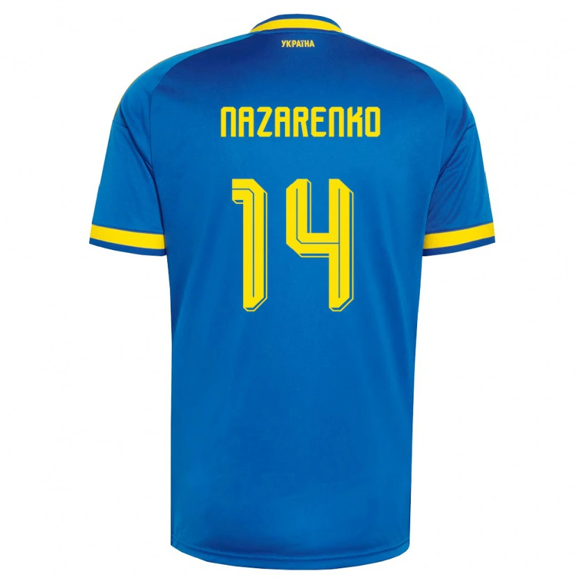 Danxen Men Ukraine Oleksandr Nazarenko #14 Blue Yellow Navy Away Jersey 26-28 T-Shirt